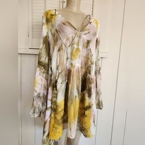 Young Fabulous & Broke Tie-Dye Mini Dress in Yellow, Olive & Pale Pink